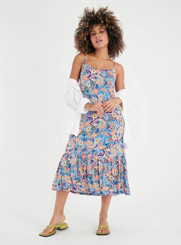 PETITE Blue Paisley Print Tiered Midi Dress 6